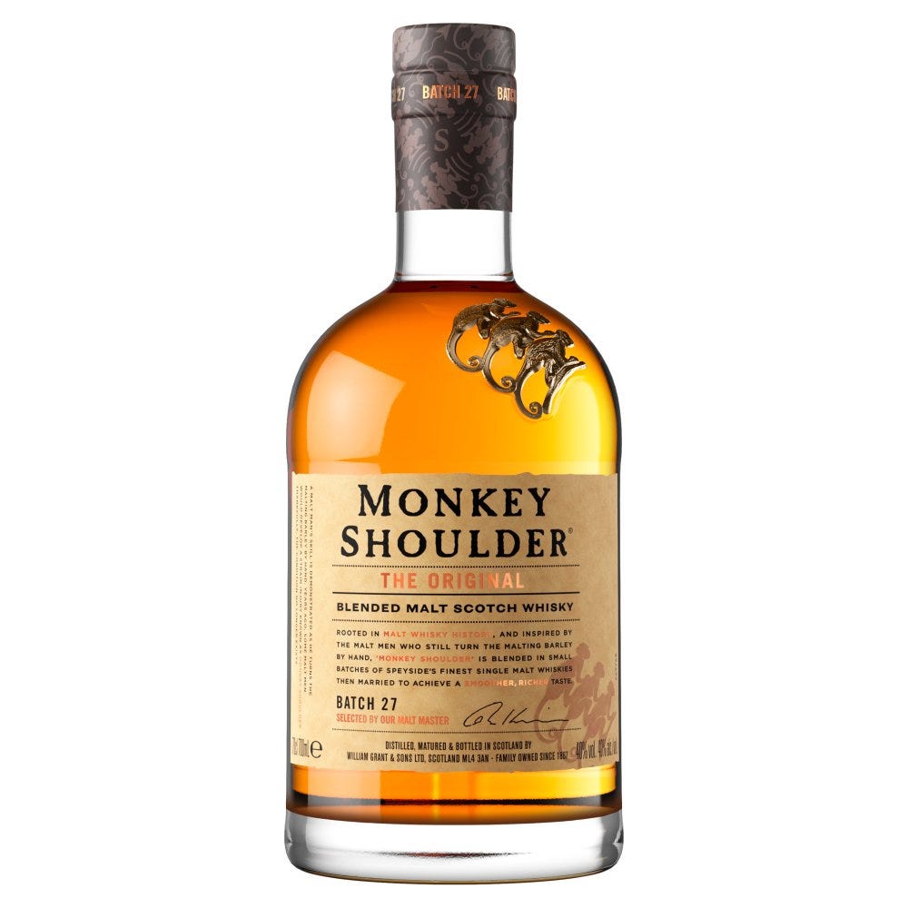 Monkey Shoulder Blended Malt Scotch Brown Whisky, 70cl, Fortnum & Mason