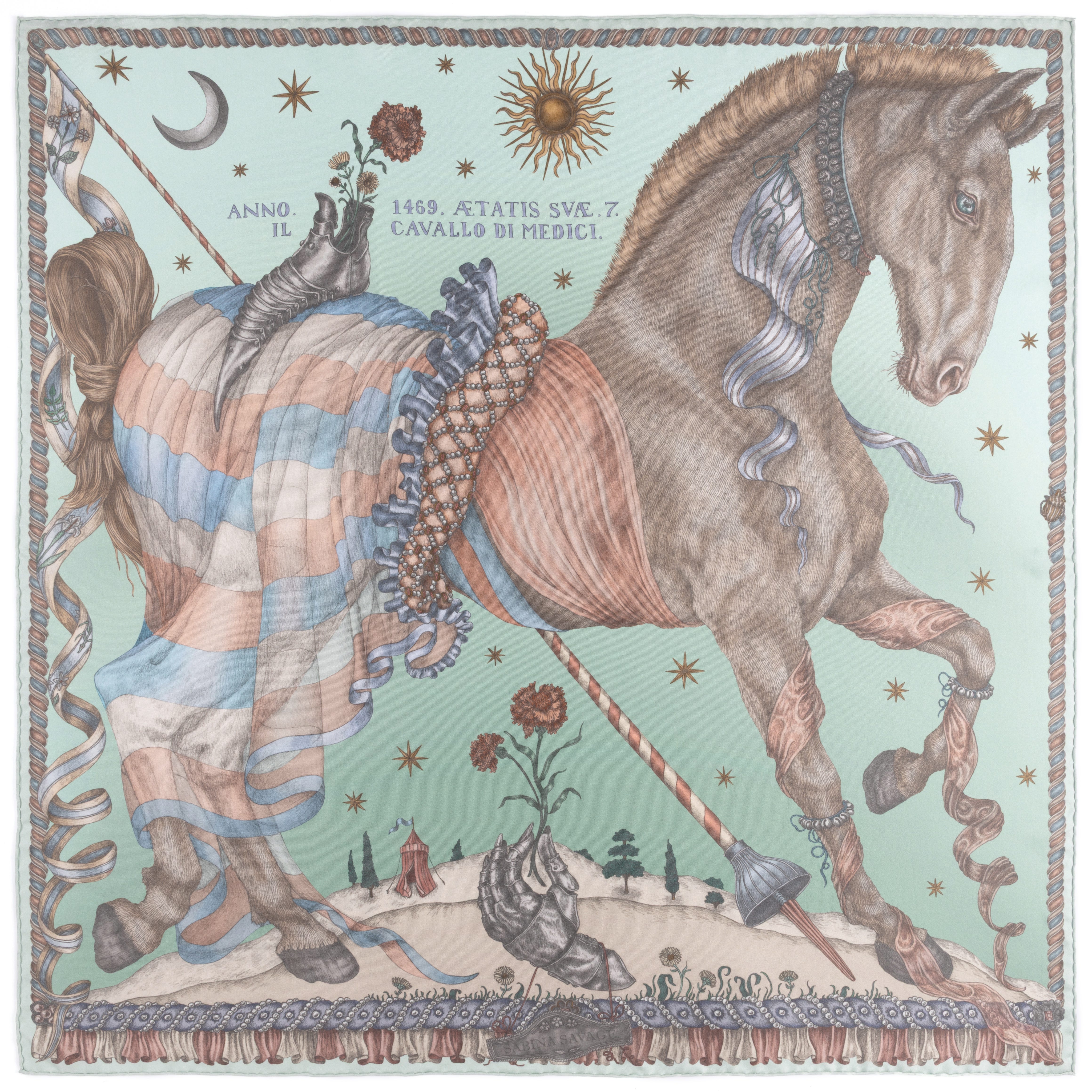 Sabina Savage The Celestial Steed Celadon Salt Silk Twill Scarf product image