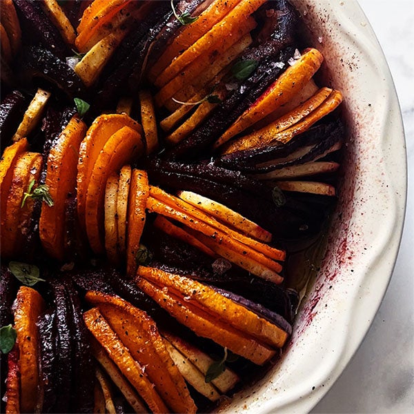 Fortnum & Mason | Harrisa Chipotle Honey Root Vegetable Bake recipe