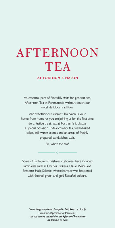 Festive Tea Salon Main Menu Fortnum Mason